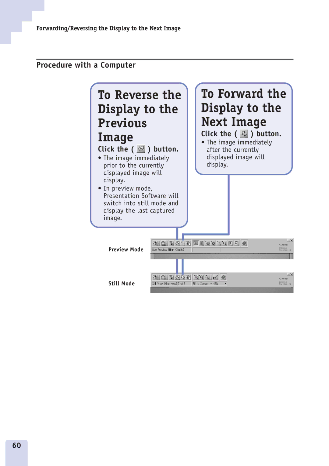 Canon DZ3600u manual To Reverse Display to Previous Image, To Forward the Display to the Next Image 