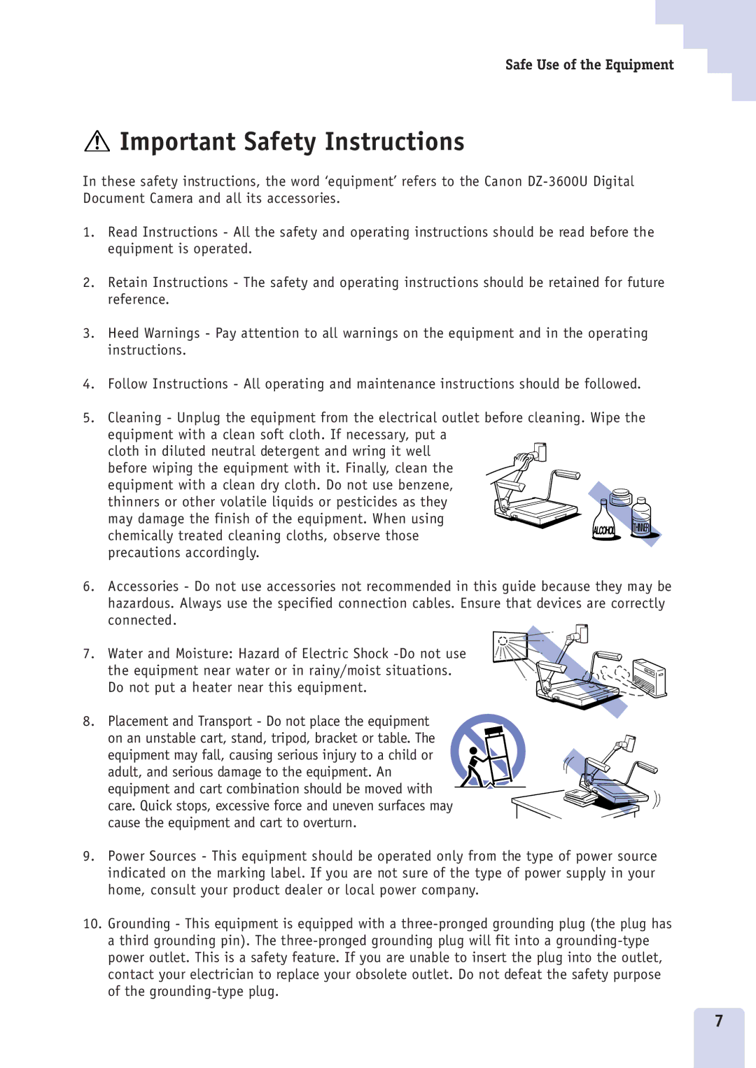 Canon DZ3600u manual Important Safety Instructions 