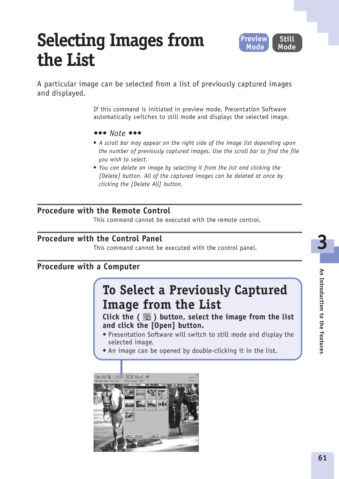 Canon DZ3600u manual To Select a Previously Captured Image from the List 