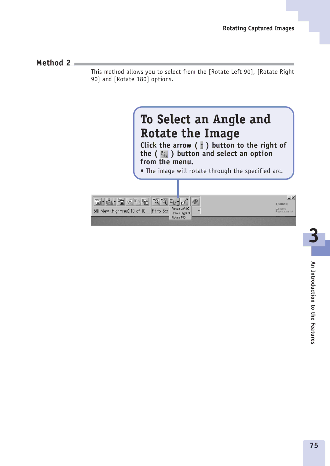 Canon DZ3600u manual To Select an Angle Rotate the Image 