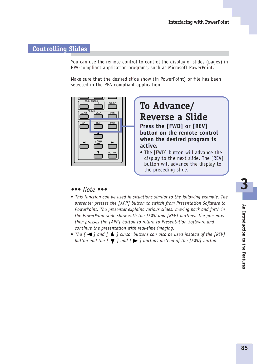 Canon DZ3600u manual To Advance/ Reverse a Slide, Controlling Slides 