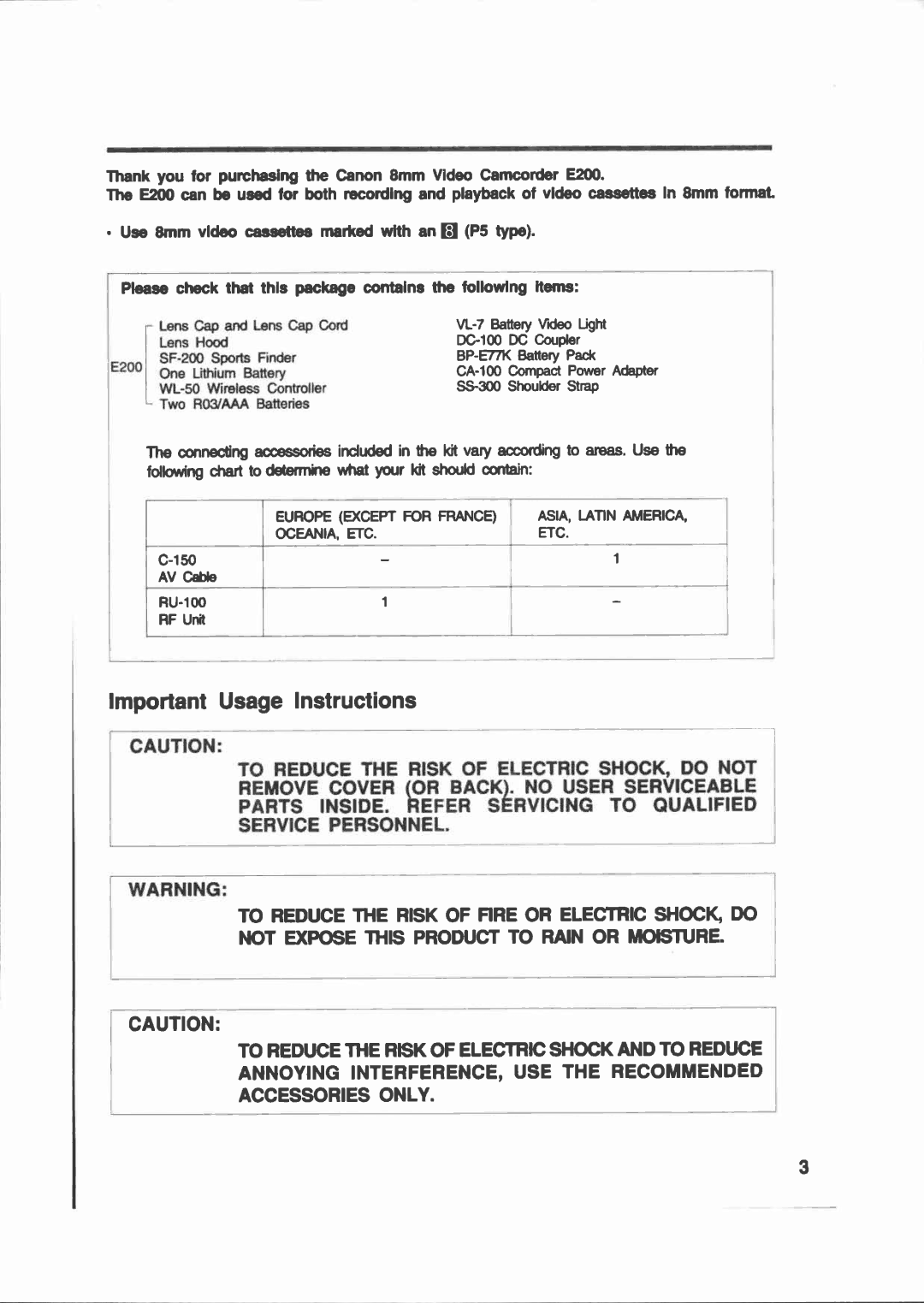 Canon E 200 manual 