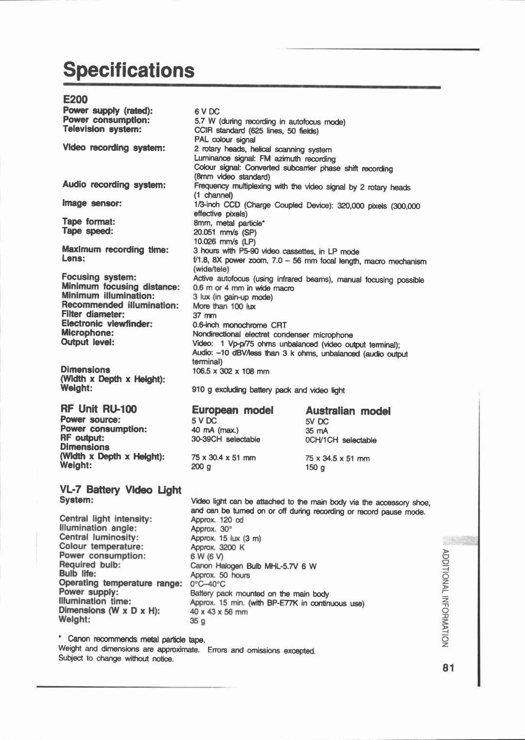 Canon E 200 manual 