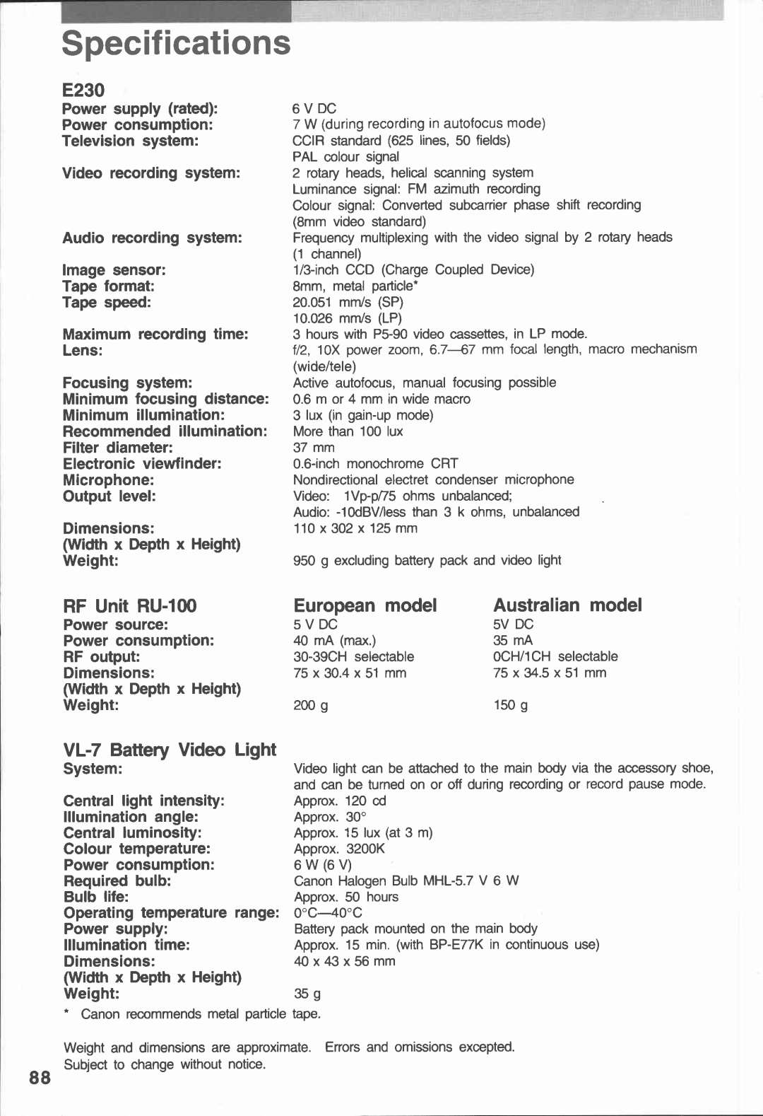 Canon E 230 manual 