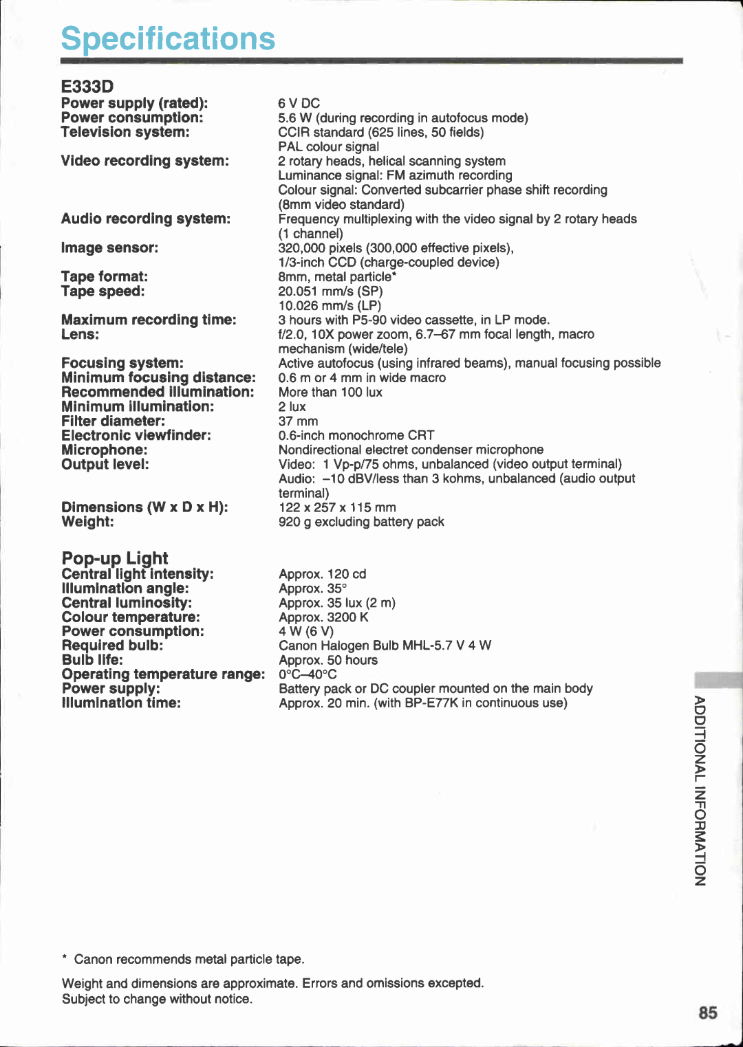 Canon E 333 D manual 