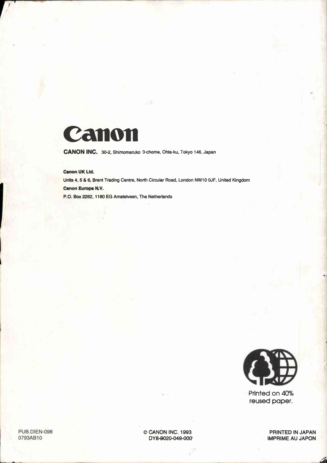 Canon E 333 D manual 