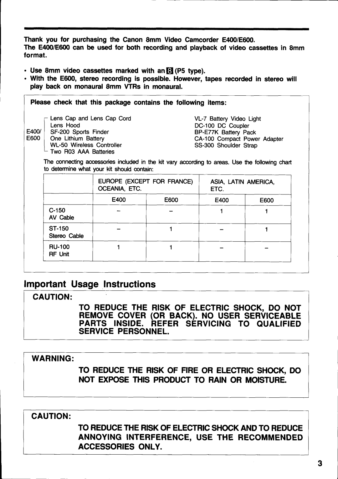 Canon E 600, E 400 manual 