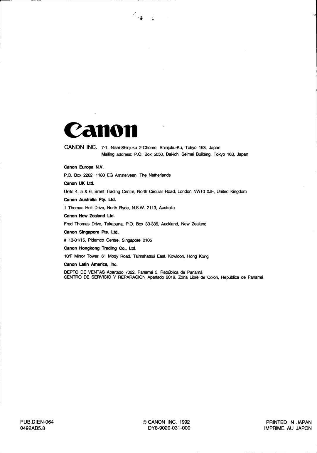 Canon E 400, E 600 manual 