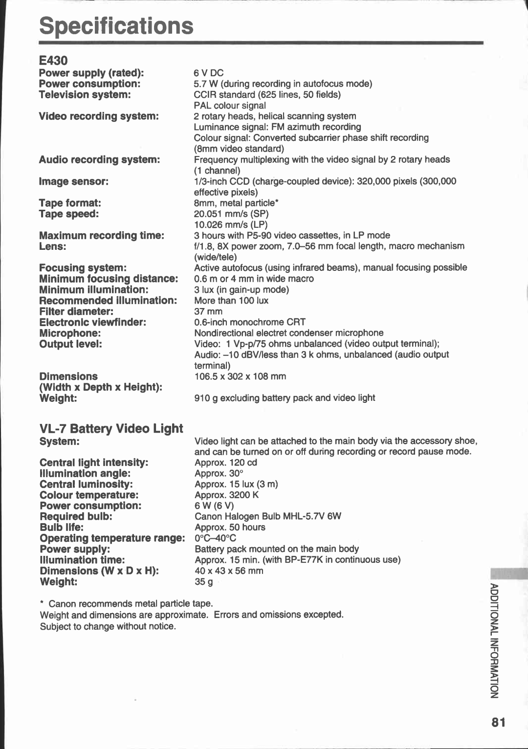 Canon E 430 manual 