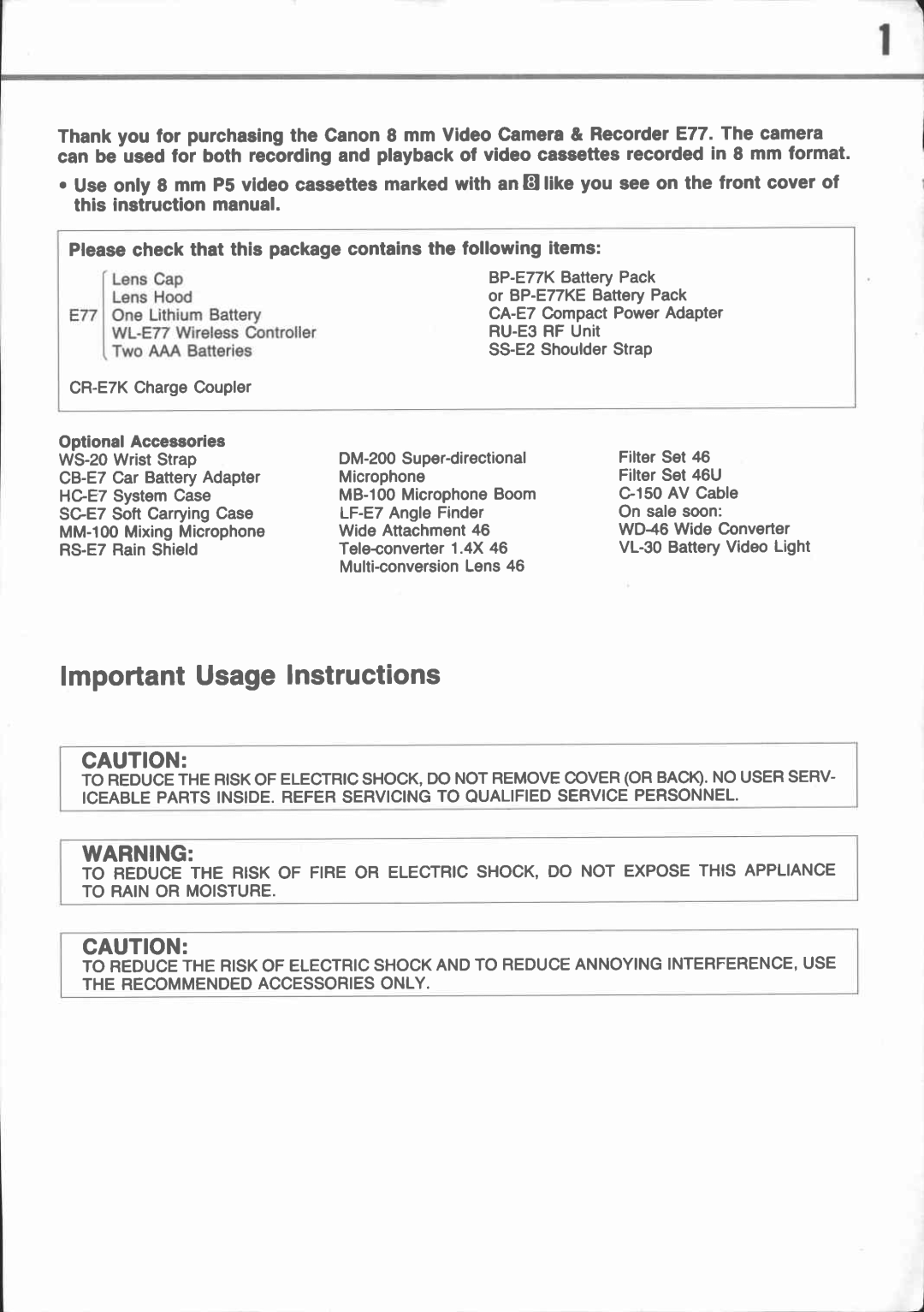 Canon E 77 manual 