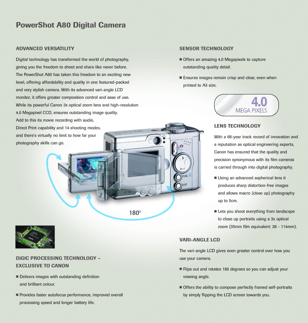 Canon E1 manual PowerShot A80 Digital Camera 