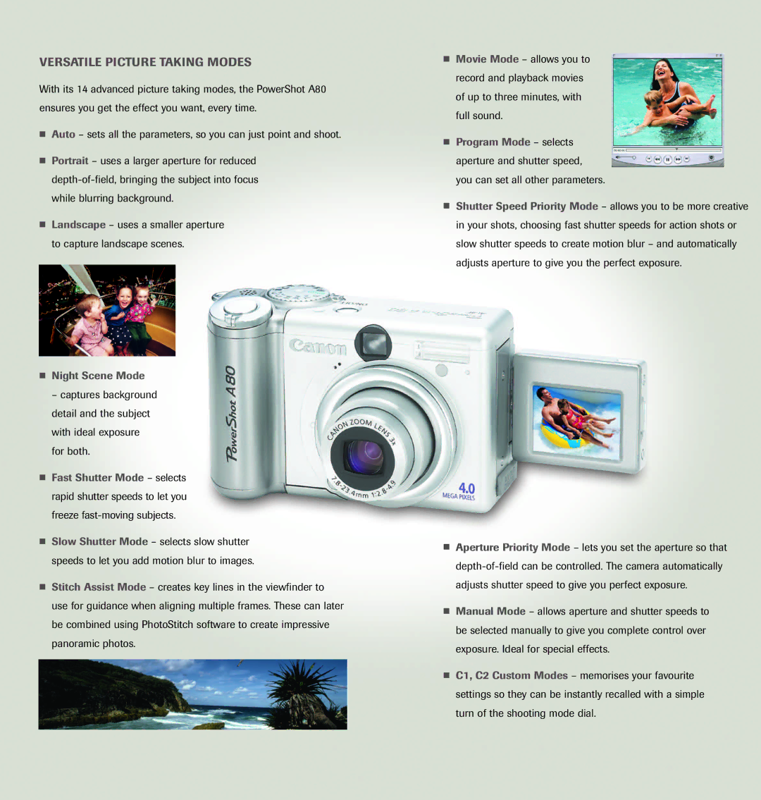 Canon E1 manual Versatile Picture Taking Modes, Night Scene Mode, For both 