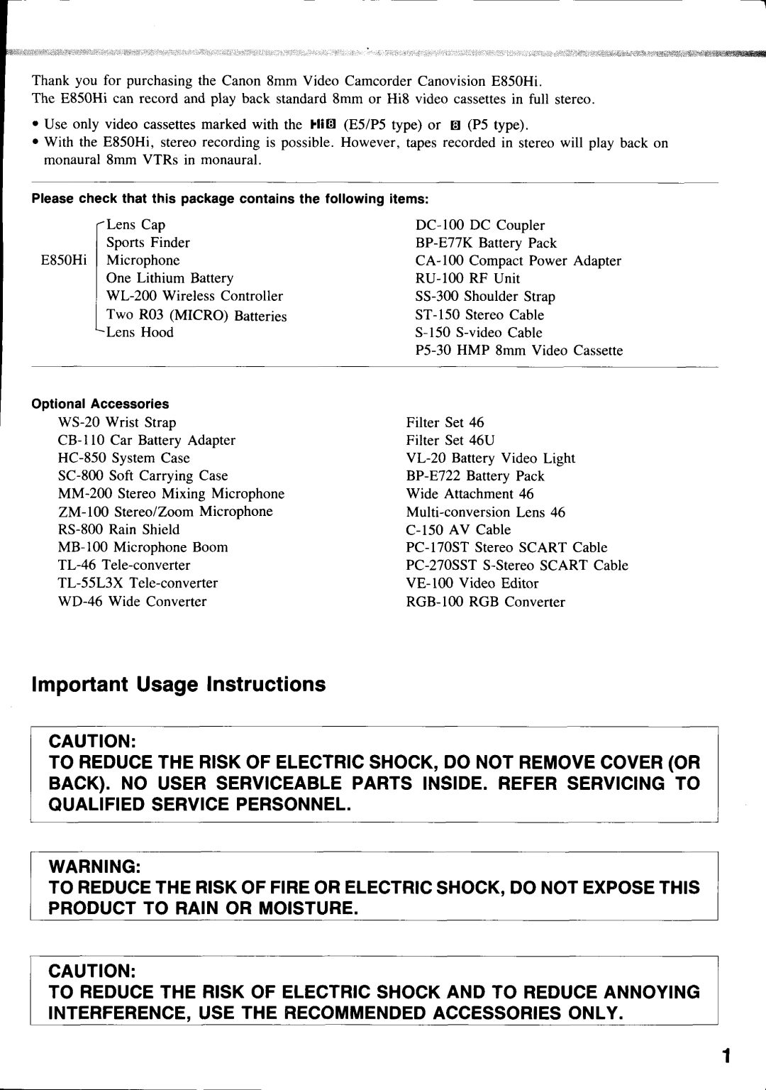 Canon E850 manual 