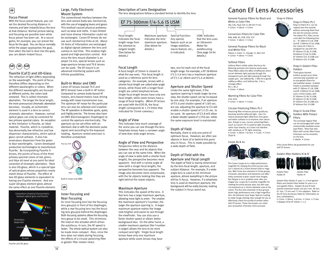 Canon EF Lenses manual Canon EF Lens Accessories 