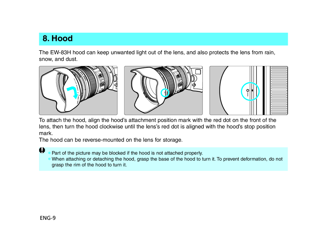 Canon EF24 manual Hood 