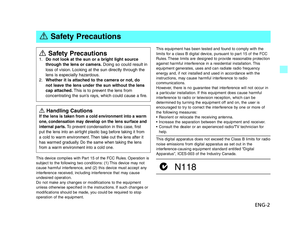 Canon EF24 manual Safety Precautions 