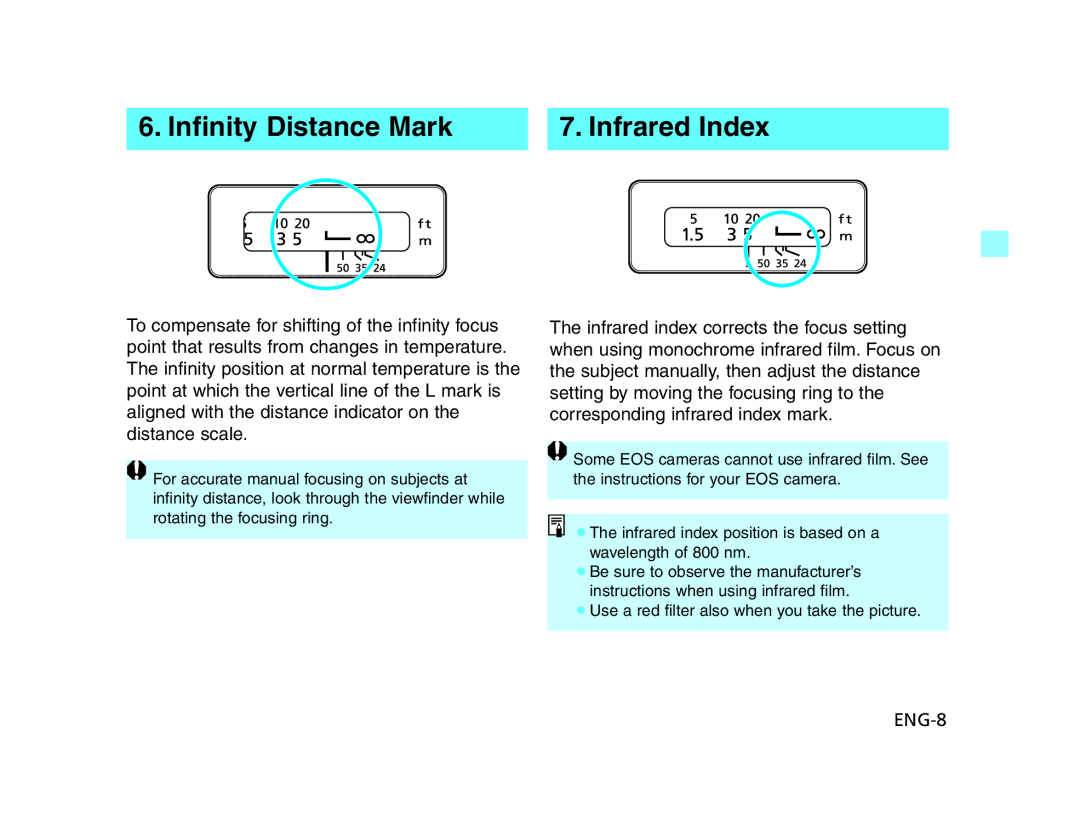 Canon EF24 manual Infinity Distance Mark Infrared Index 