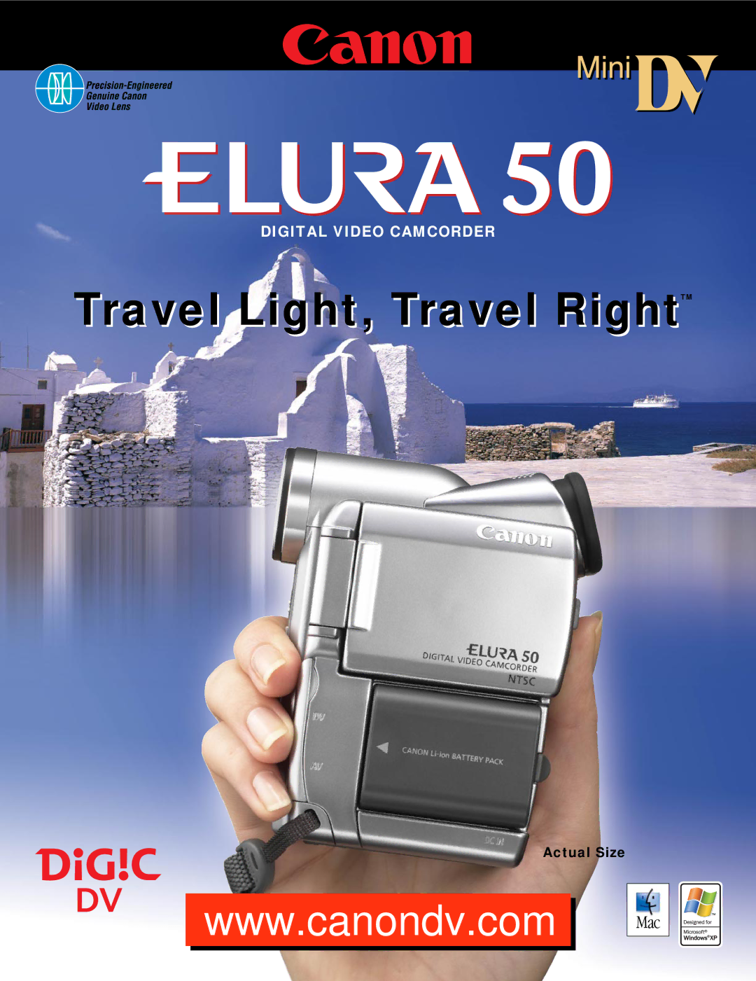 Canon ELURA 50 manual Travel Light, Travel RightTM 