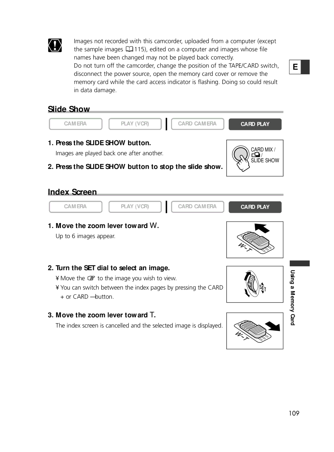 Canon ELURA60, ELURA65, ELURA70 instruction manual Slide Show, Index Screen 