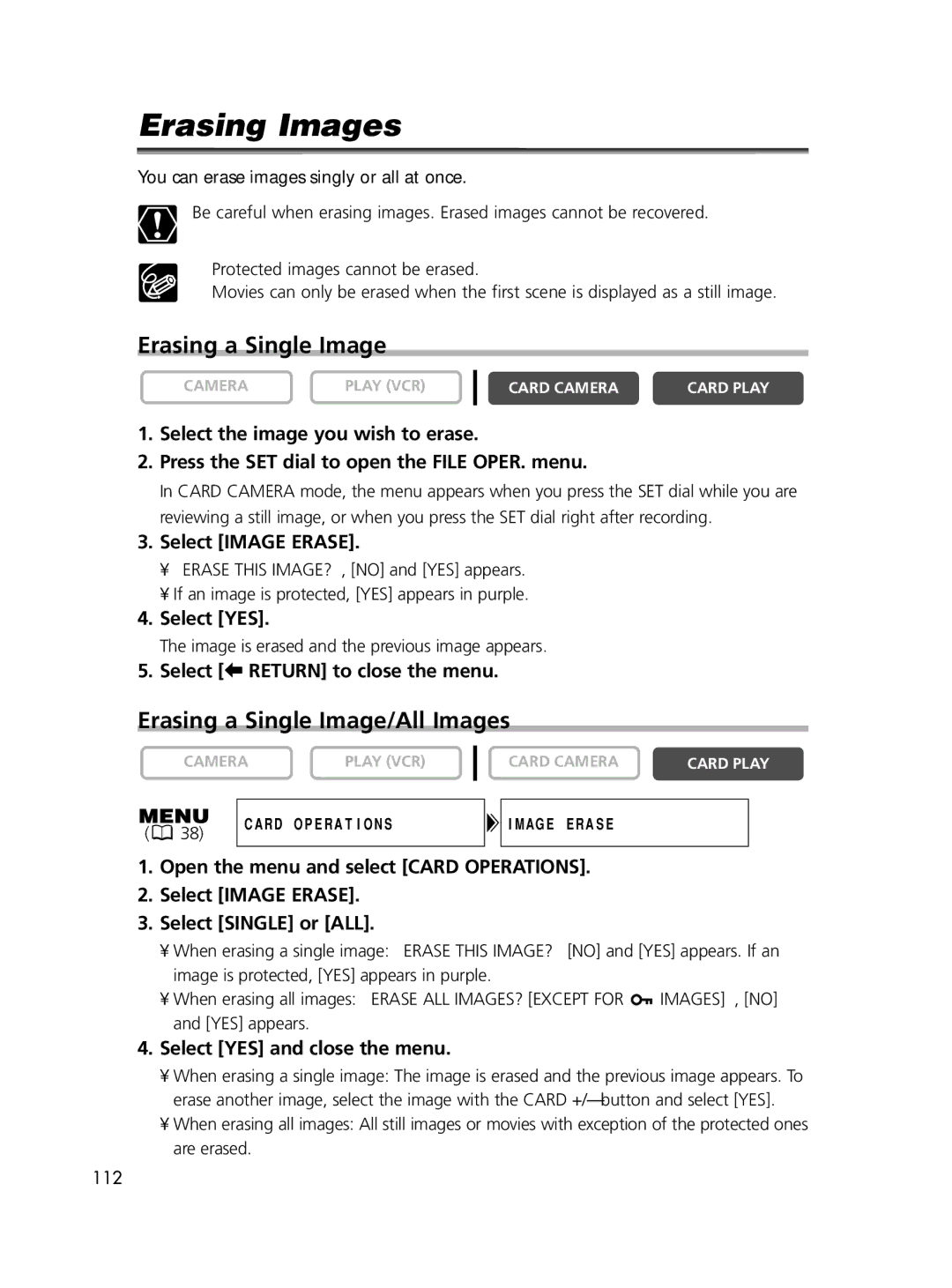 Canon ELURA60, ELURA65, ELURA70 instruction manual Erasing Images, Erasing a Single Image/All Images 