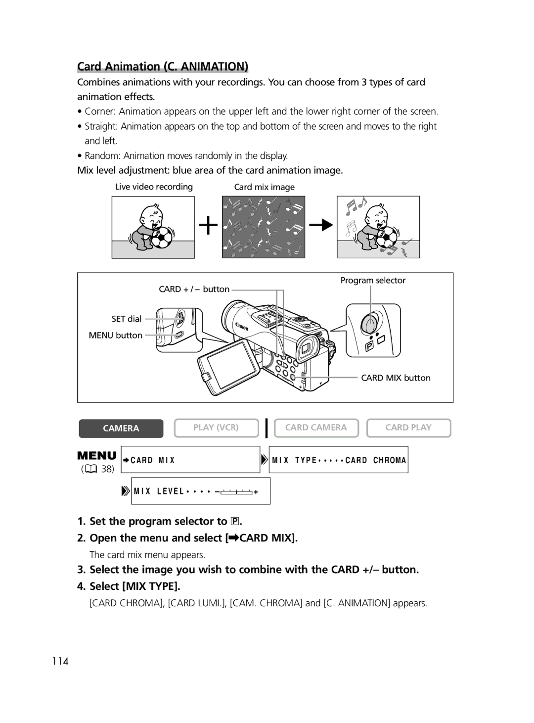 Canon ELURA65, ELURA60, ELURA70 instruction manual Card Animation C. Animation 