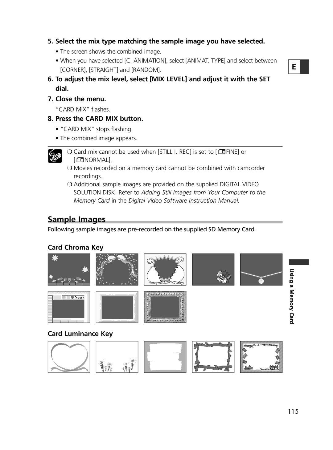 Canon ELURA60, ELURA65, ELURA70 Sample Images, Press the Card MIX button, Card Chroma Key, Card Luminance Key 