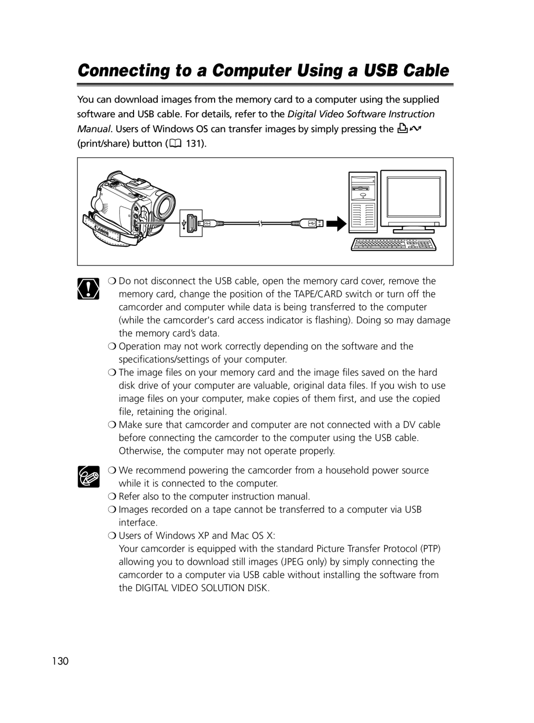 Canon ELURA60, ELURA65, ELURA70 instruction manual Connecting to a Computer Using a USB Cable 