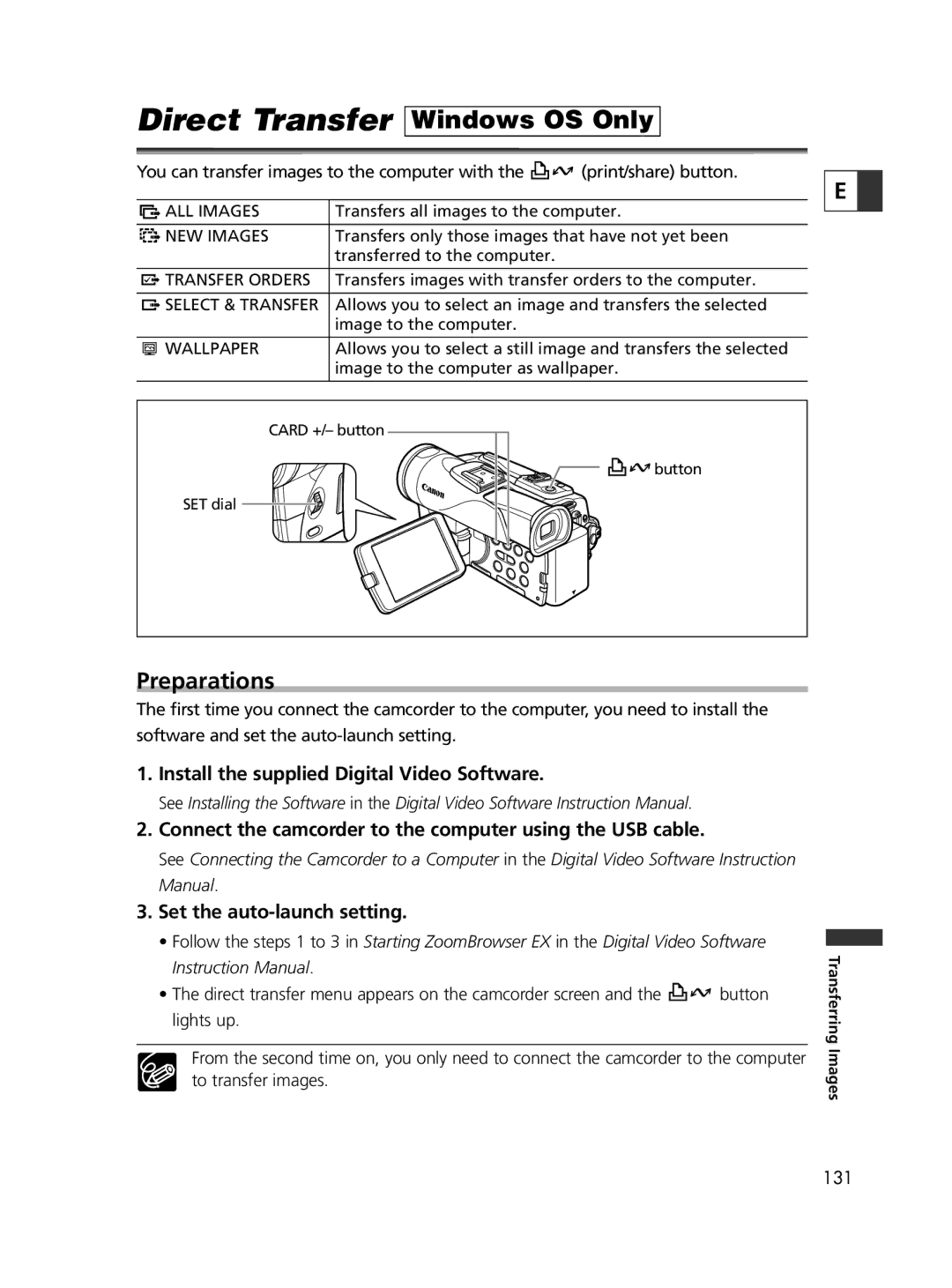 Canon ELURA70, ELURA65, ELURA60 instruction manual Direct Transfer Windows OS Only, Preparations 