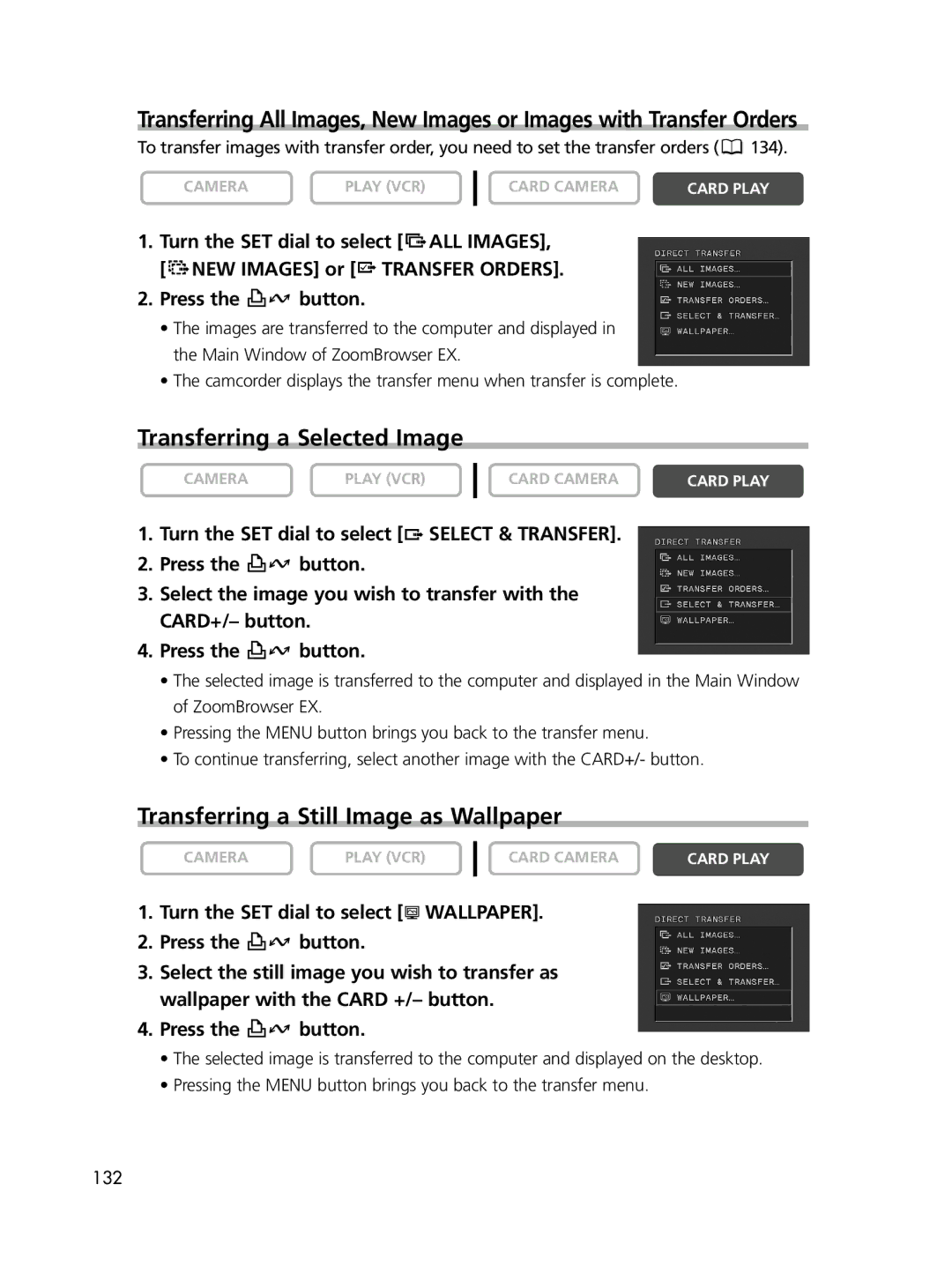 Canon ELURA65, ELURA60, ELURA70 instruction manual Transferring a Selected Image, Transferring a Still Image as Wallpaper 