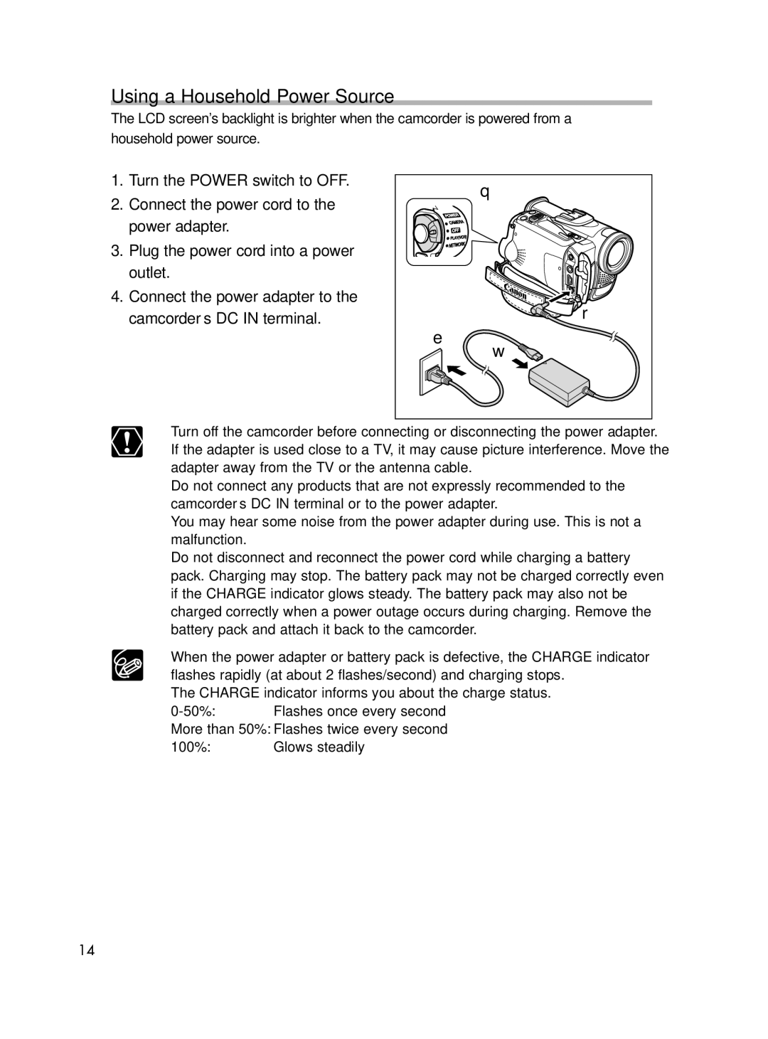 Canon ELURA70, ELURA65, ELURA60 instruction manual Using a Household Power Source 