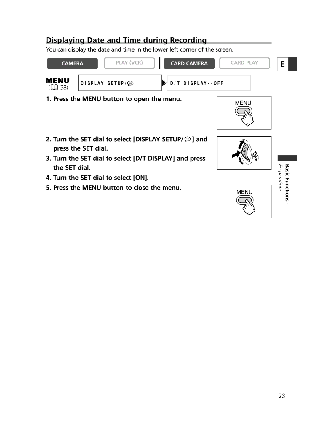 Canon ELURA70, ELURA65, ELURA60 instruction manual Displaying Date and Time during Recording 