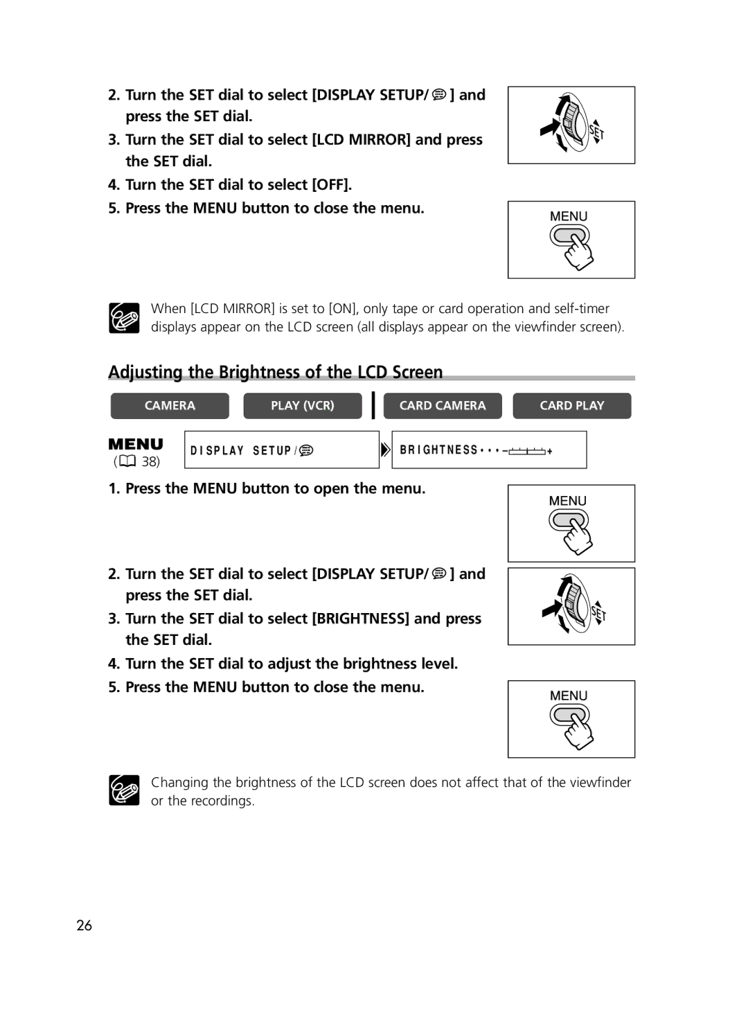 Canon ELURA70, ELURA65, ELURA60 instruction manual Adjusting the Brightness of the LCD Screen 