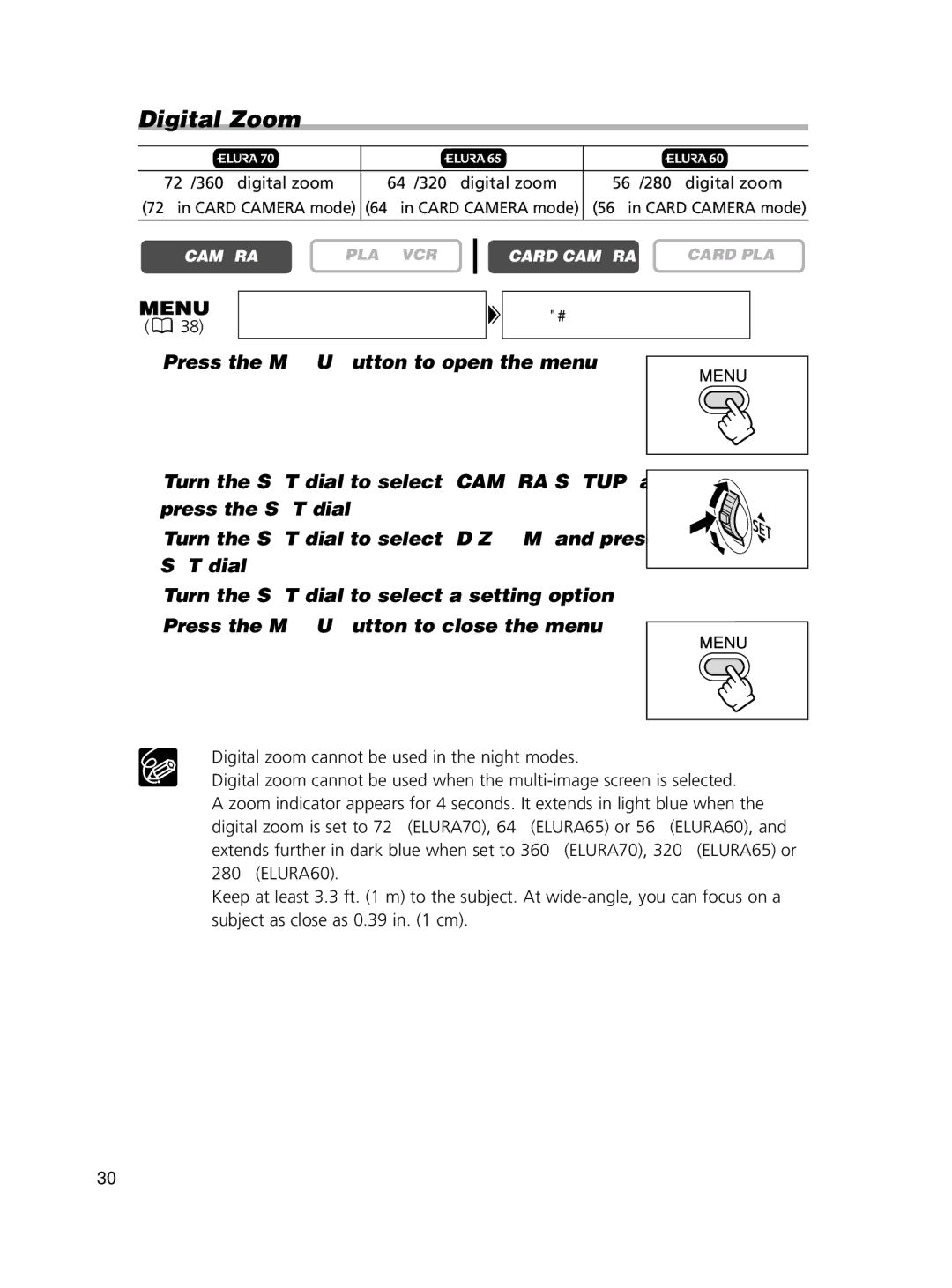 Canon ELURA65, ELURA60, ELURA70 instruction manual Digital Zoom 