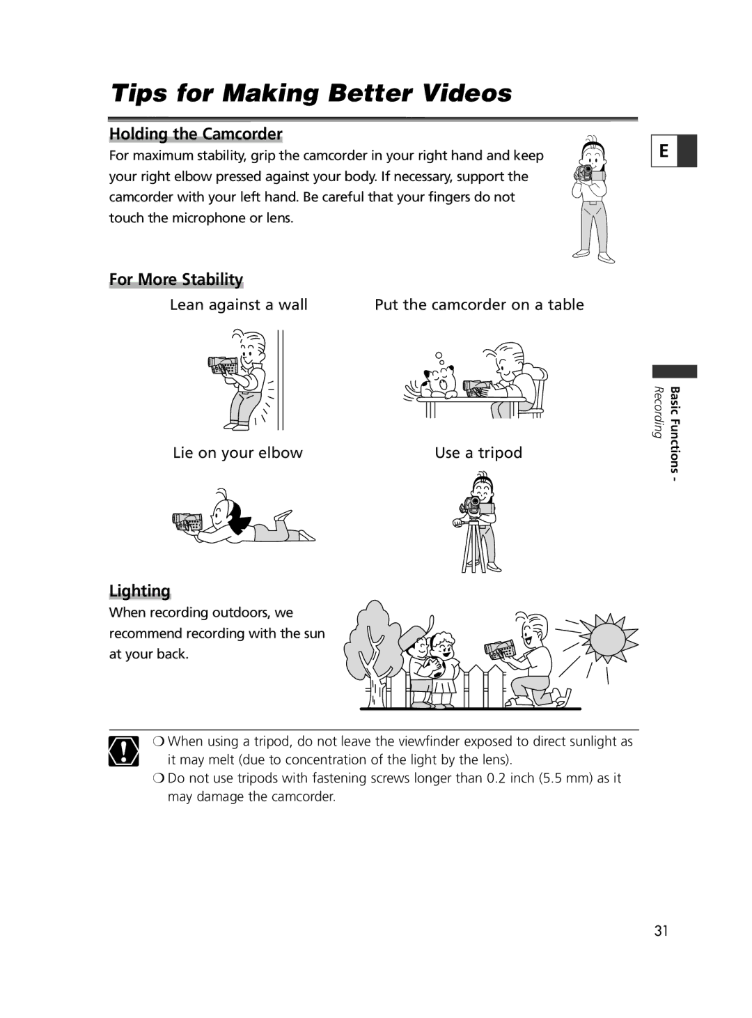 Canon ELURA60, ELURA65, ELURA70 instruction manual Tips for Making Better Videos, Holding the Camcorder 