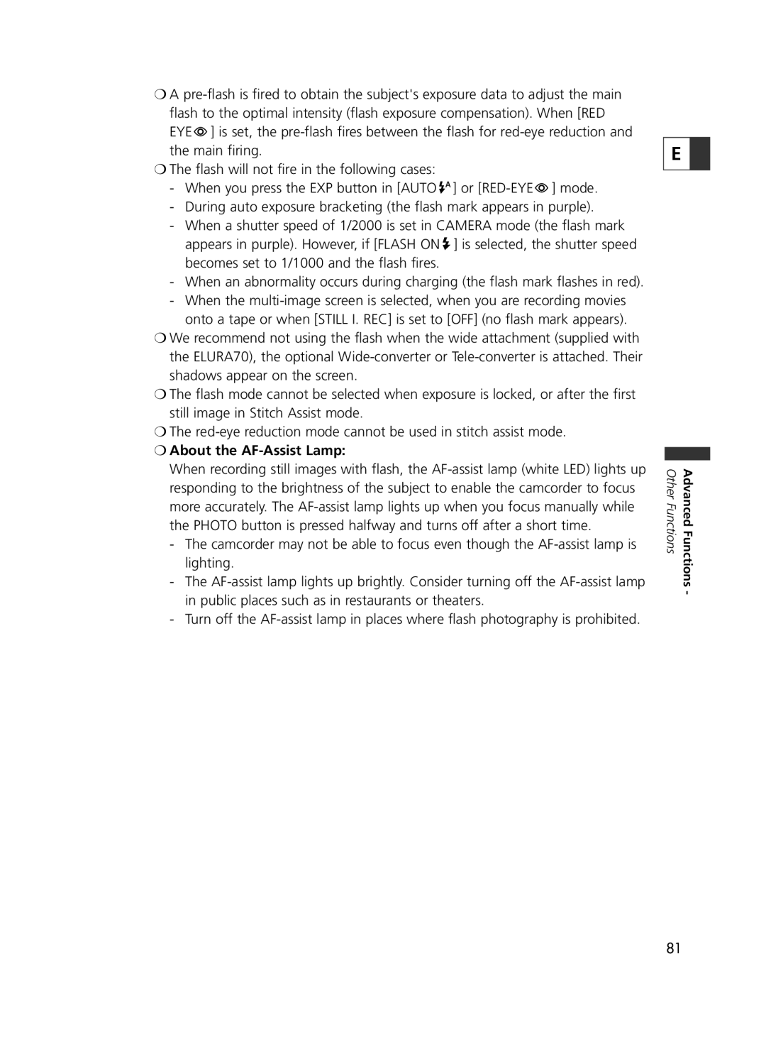 Canon ELURA65, ELURA60, ELURA70 instruction manual About the AF-Assist Lamp 