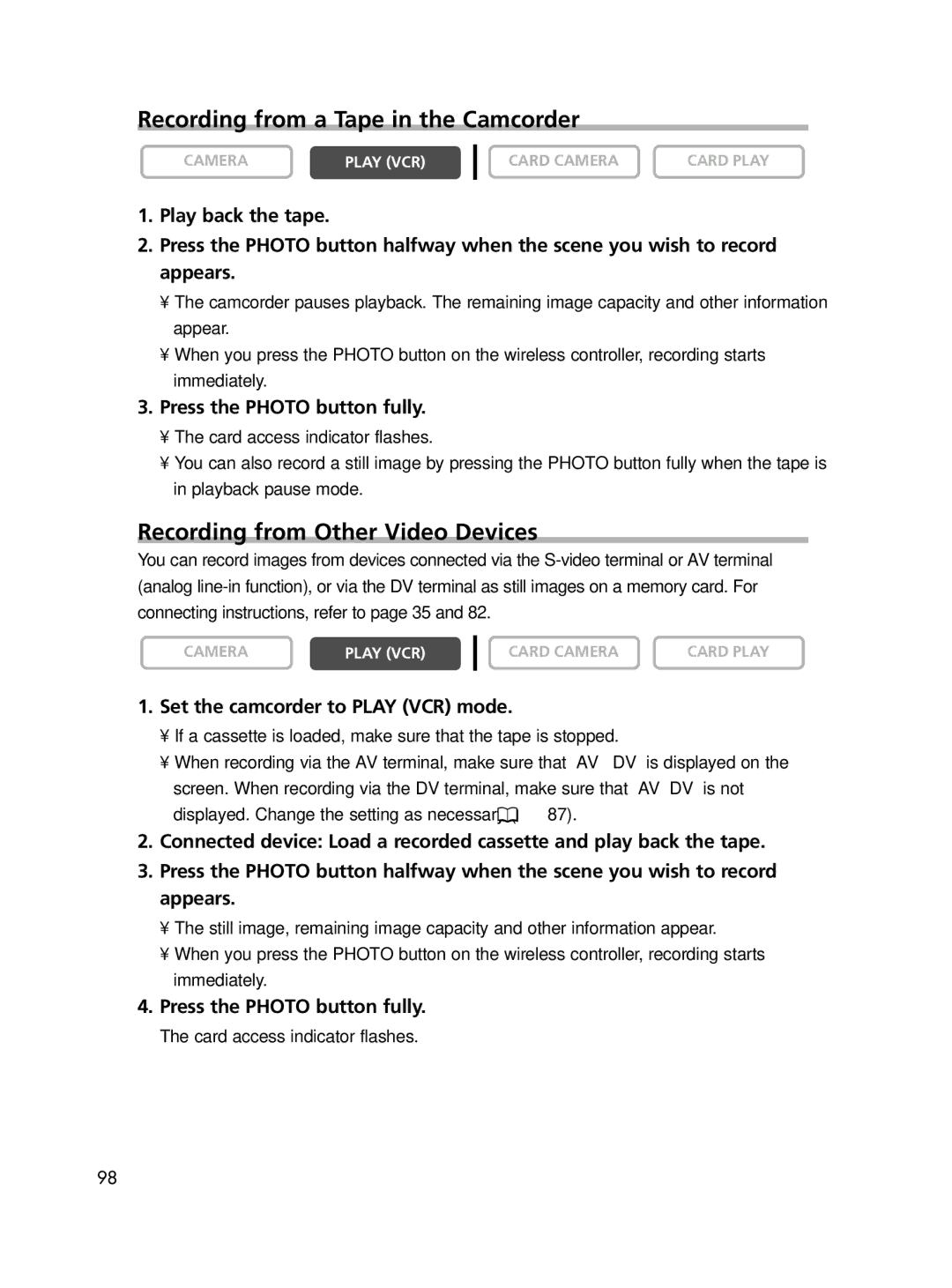 Canon ELURA70, ELURA65, ELURA60 instruction manual Recording from a Tape in the Camcorder, Recording from Other Video Devices 