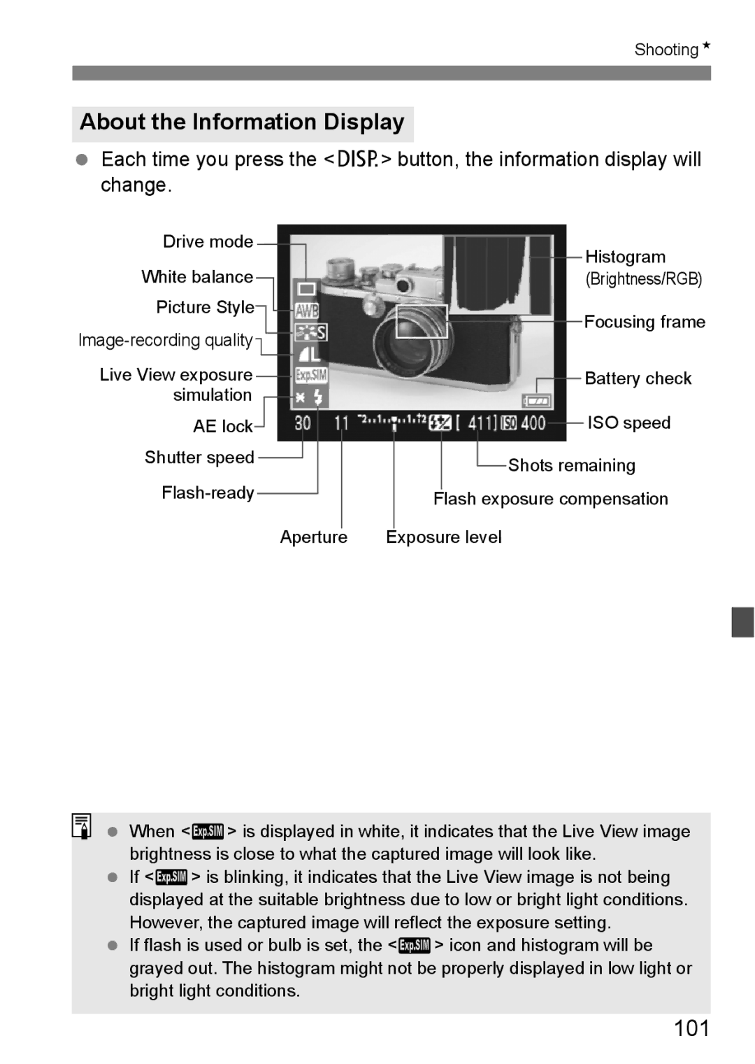 Canon EOS 1000D instruction manual About the Information Display, 101 