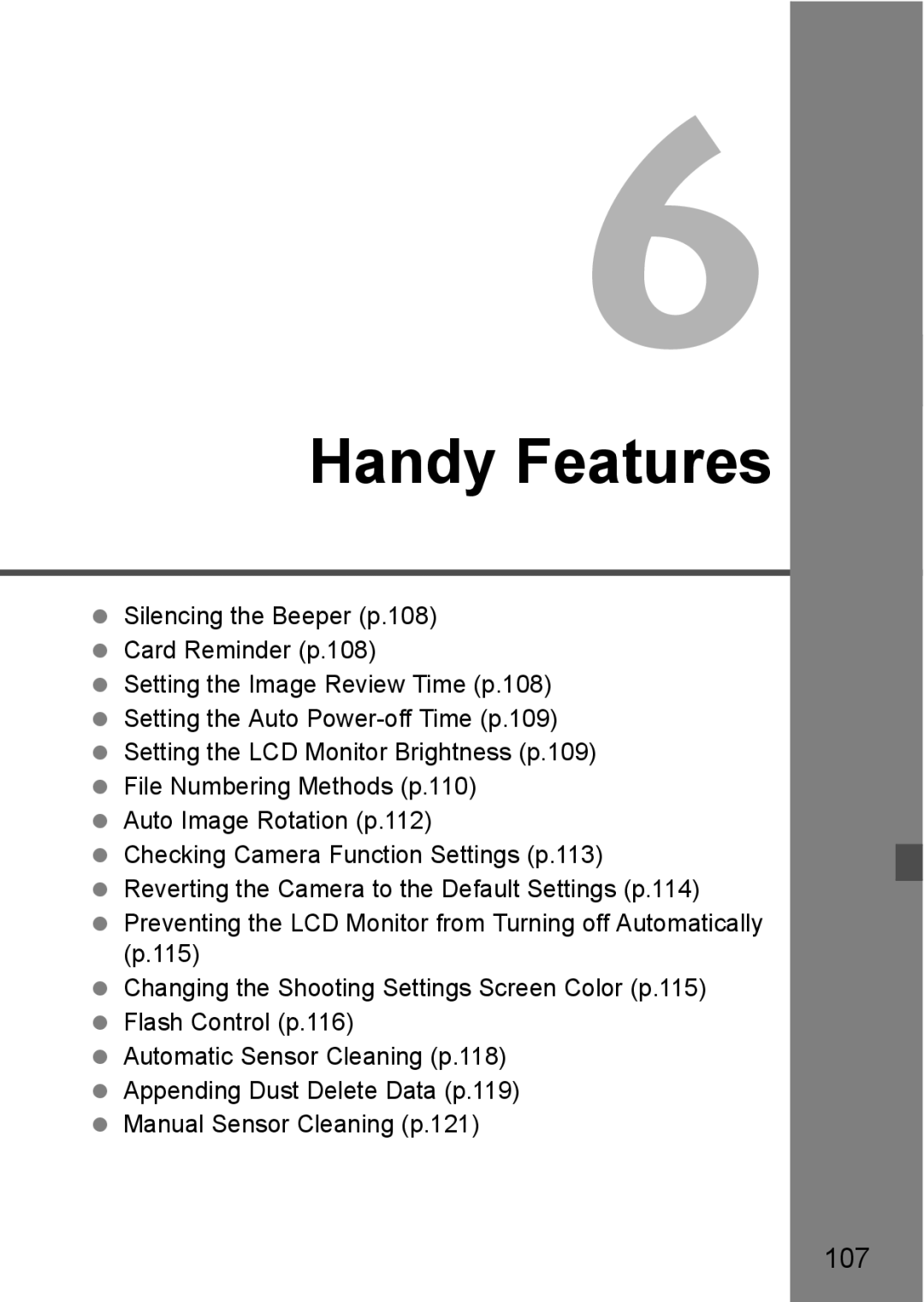 Canon EOS 1000D instruction manual Handy Features, 107 