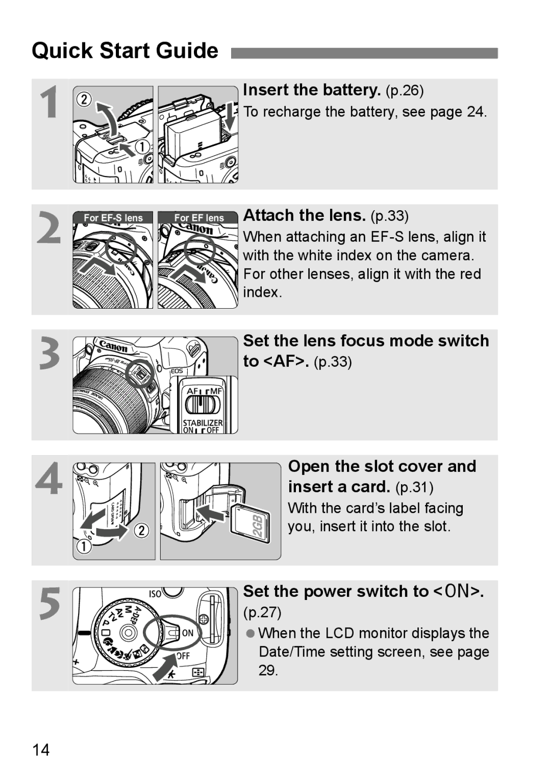 Canon EOS 1000D instruction manual Quick Start Guide 