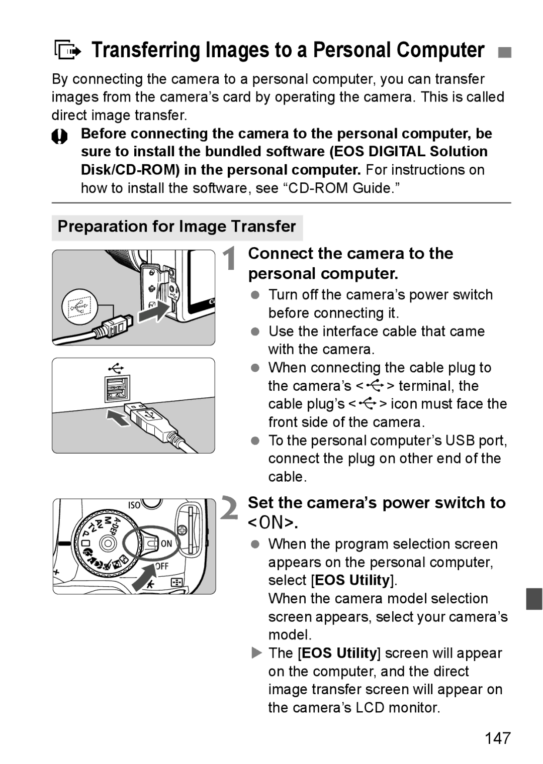 Canon EOS 1000D instruction manual DTransferring Images to a Personal Computer, 147 