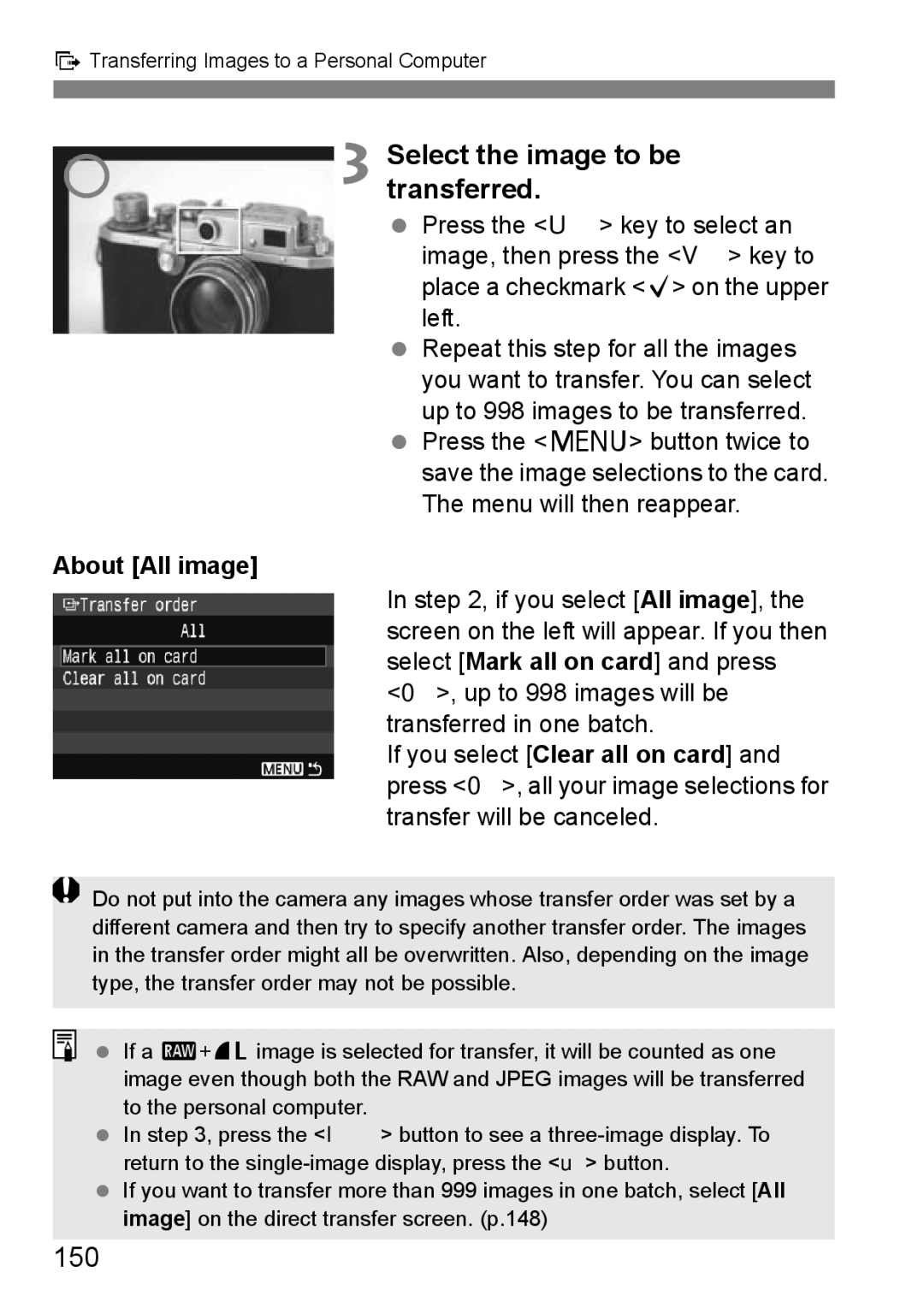 Canon EOS 1000D instruction manual Select the image to be transferred, 150, About All image 