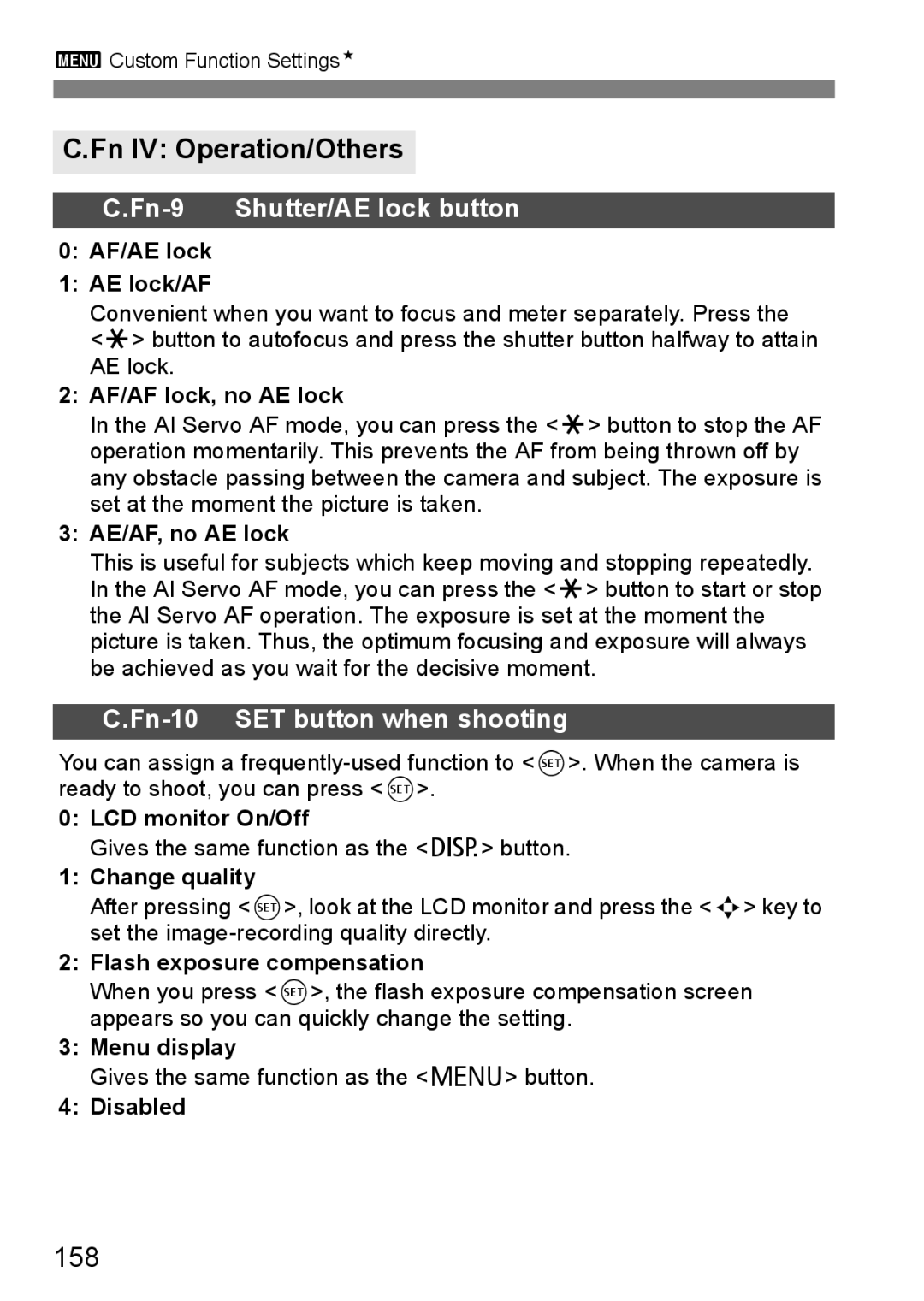 Canon EOS 1000D instruction manual Fn IV Operation/Others, 158 