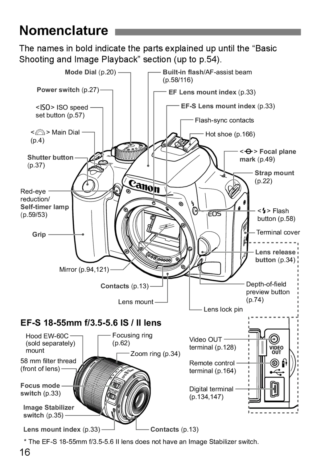 Canon EOS 1000D instruction manual Nomenclature, EF-S 18-55mm f/3.5-5.6 is / II lens 