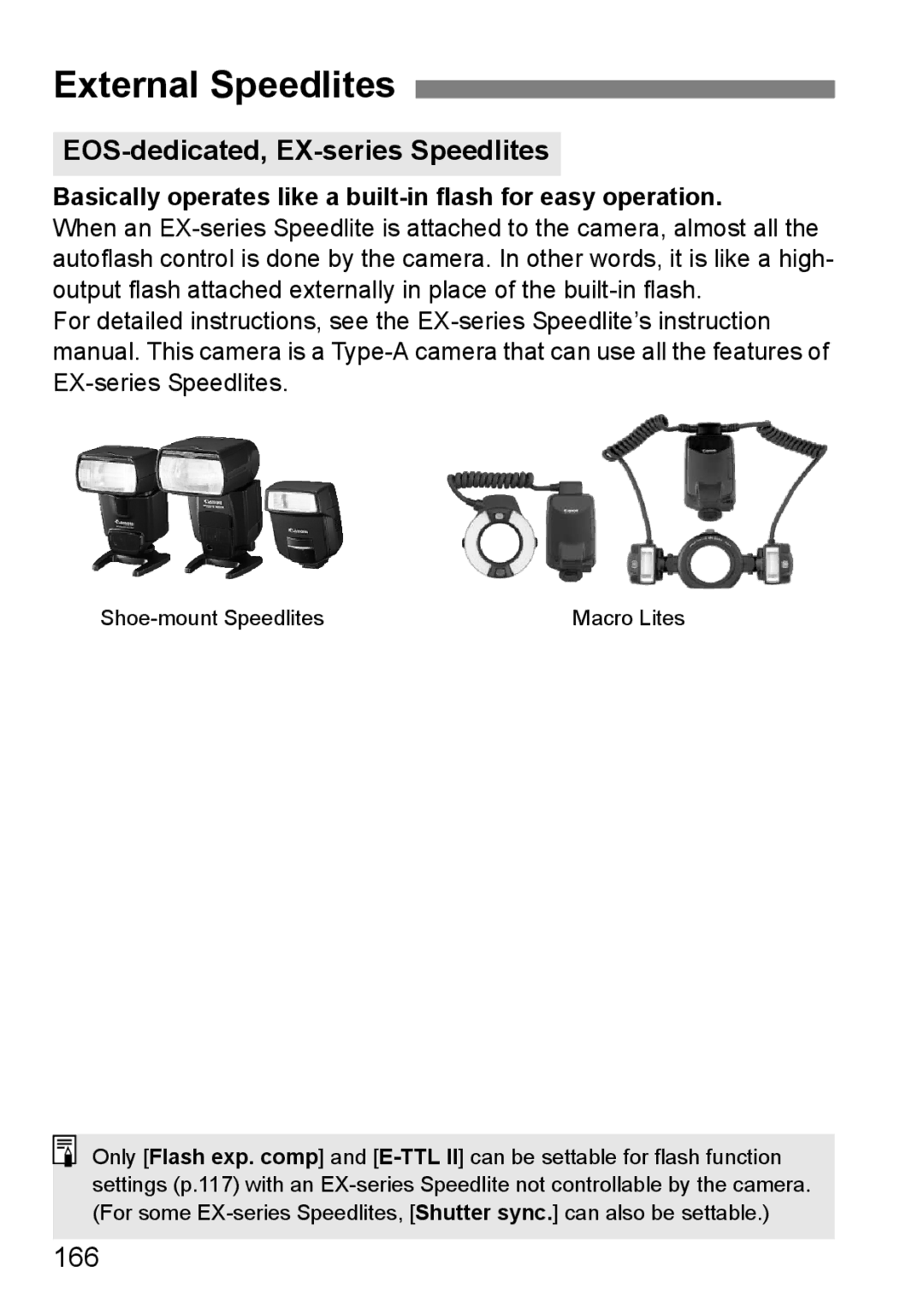 Canon EOS 1000D instruction manual External Speedlites, EOS-dedicated, EX-series Speedlites, 166 