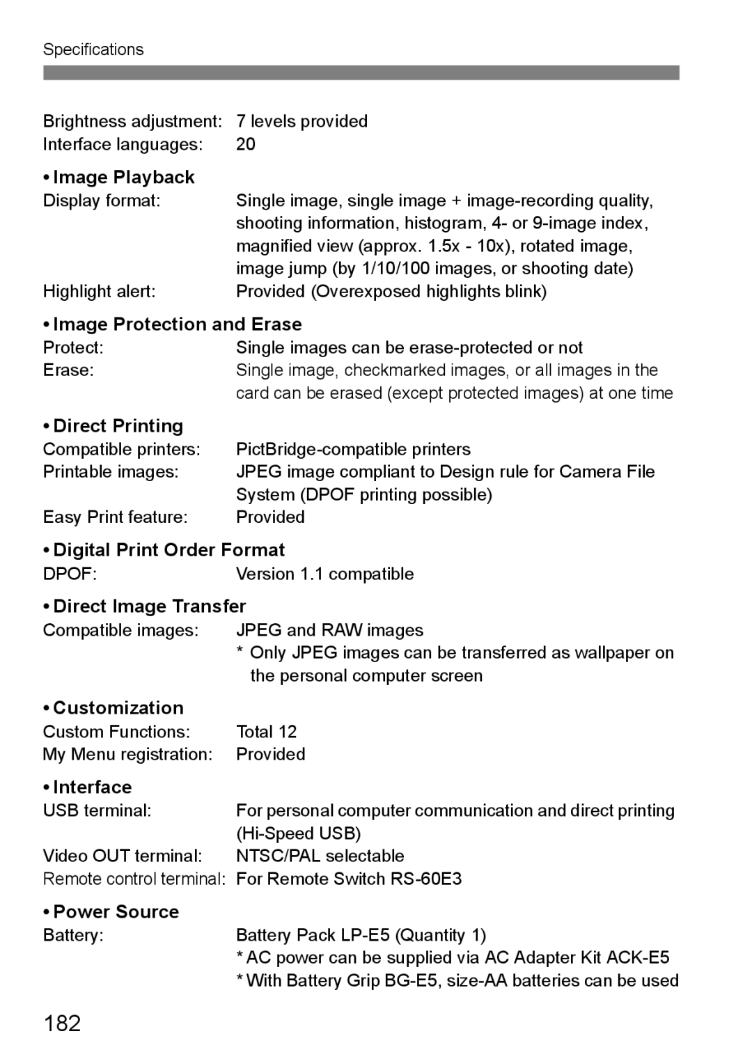 Canon EOS 1000D instruction manual 182 