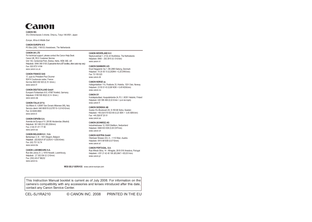 Canon EOS 1000D instruction manual CEL-SJ1RA210 