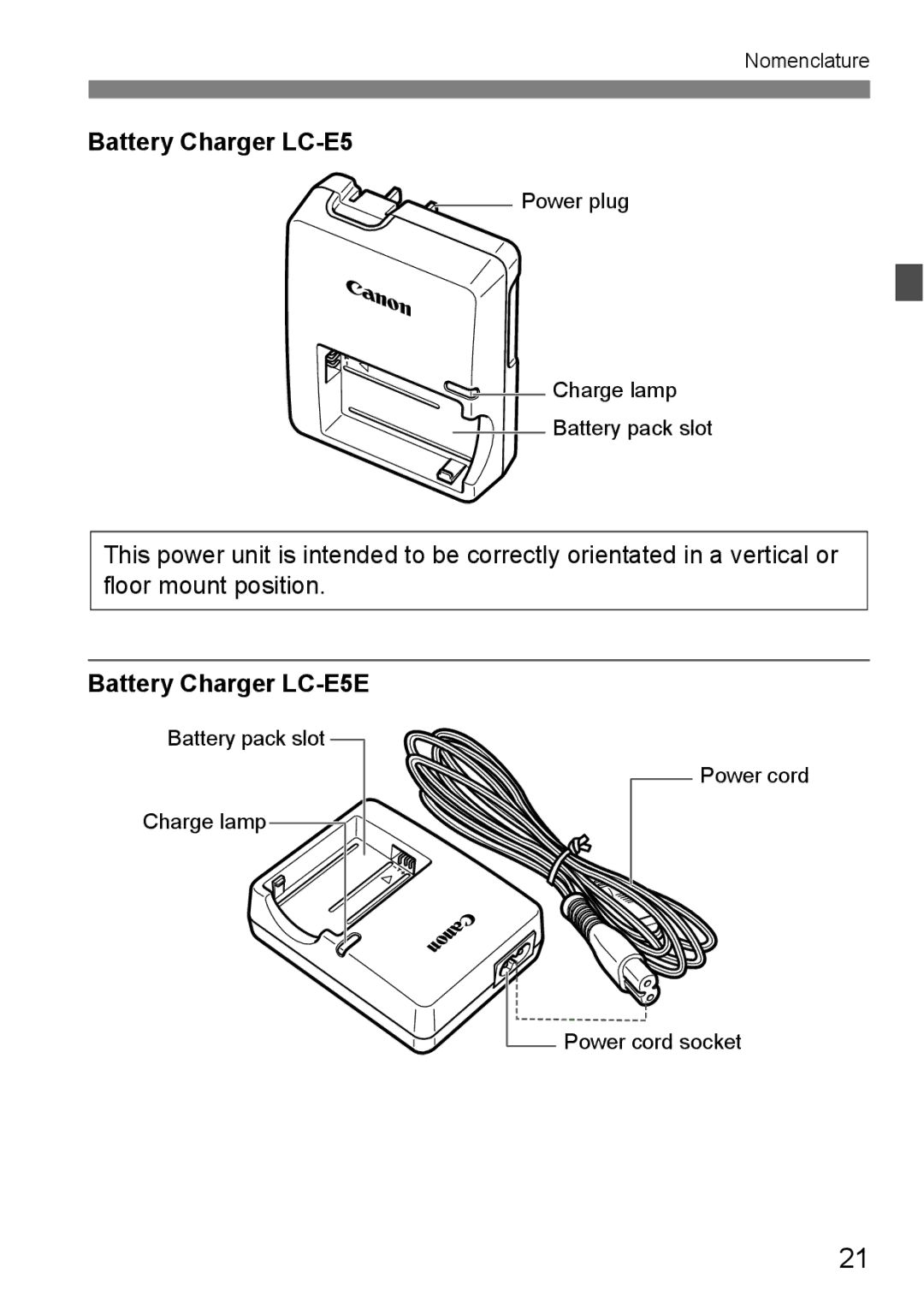 Canon EOS 1000D instruction manual Battery Charger LC-E5E 