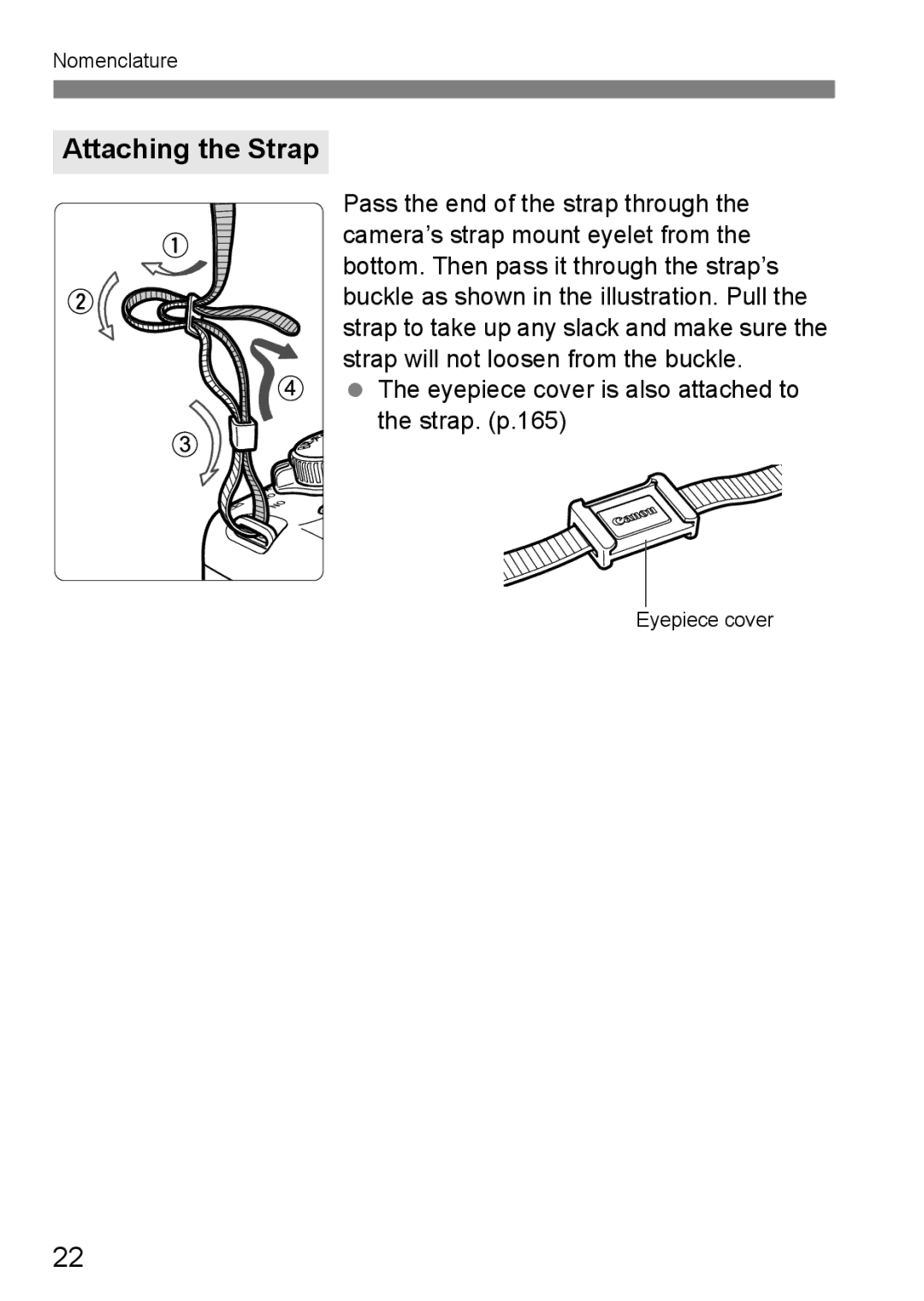 Canon EOS 1000D instruction manual Attaching the Strap 