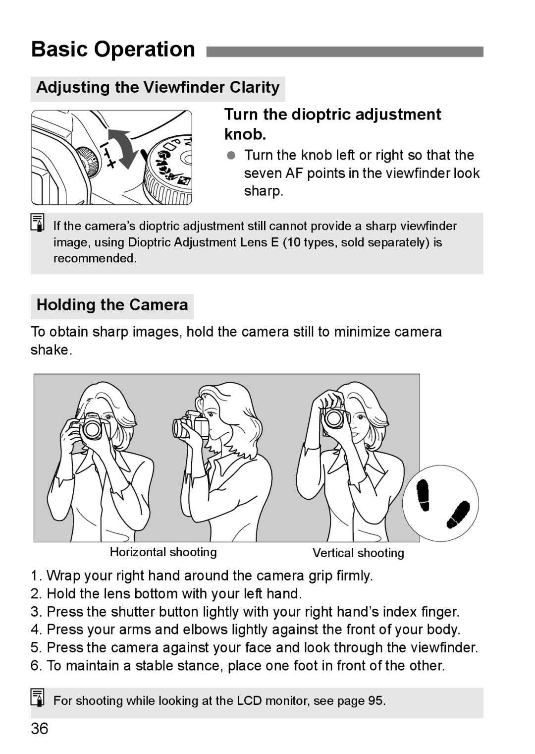 Canon EOS 1000D instruction manual Basic Operation, Holding the Camera 