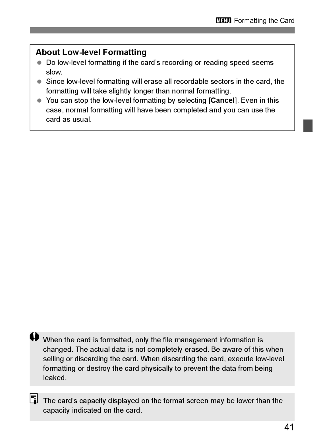 Canon EOS 1000D instruction manual About Low-level Formatting 